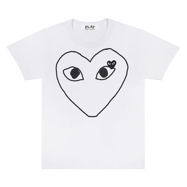 CDG PLAY White T-Shirt – Black Heart Outline & Emblem