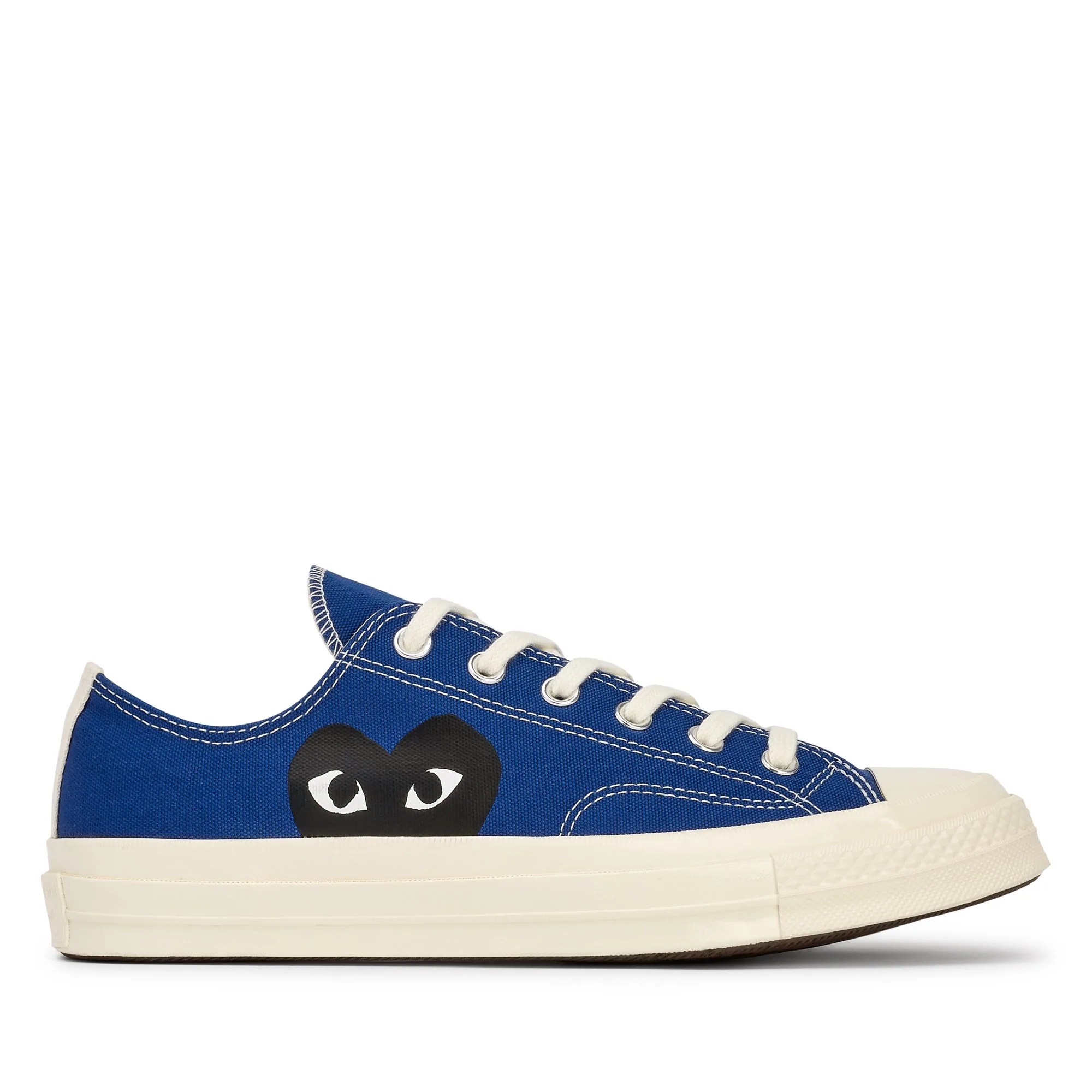 CDG Converse Low Top – Black with Blue Heart Logo