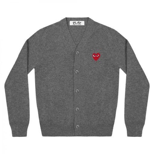 CDG Grey Cardigan with Red Heart – Men’s Style
