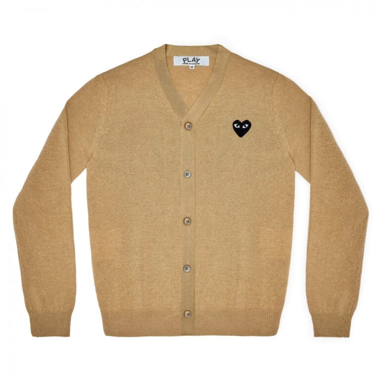 CDG Men’s Beige Cardigan with Black Emblem