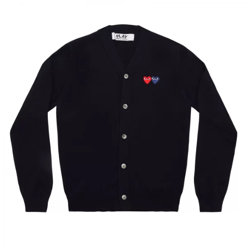 CDG Navy Cardigan with Double Heart Emblems