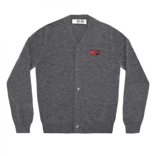 CDG Grey Cardigan with Dual Heart Emblems