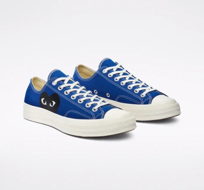 CDG Converse Low Top – Black with Blue Heart Logo