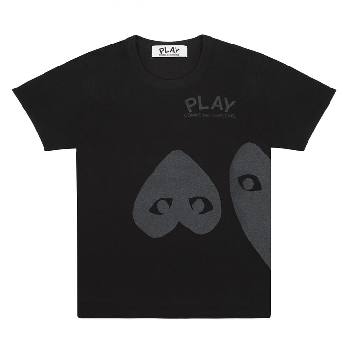 CDG Black Tee with Three Heart Screenprint
