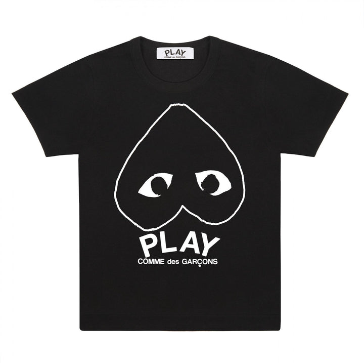 CDG PLAY Black Tee – White Heart Outline Print