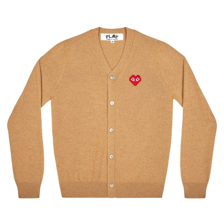 CDG Men’s Invader Emblem Cardigan Beige