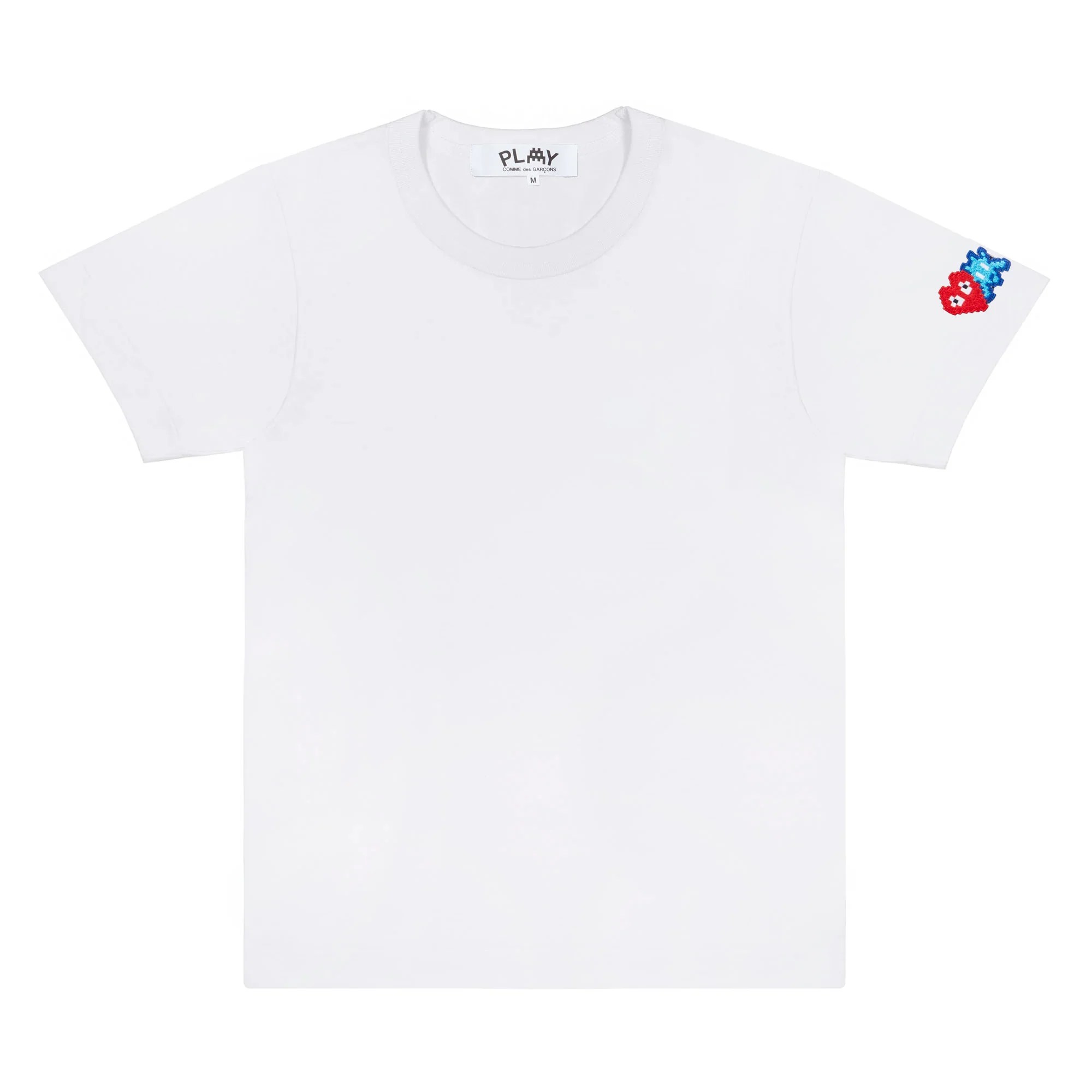 CDG Play Invader T-Shirt Red & Blue Sleeve Emblem