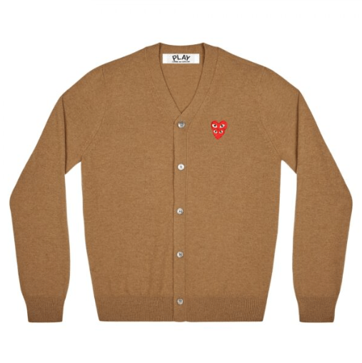 CDG Brown Cardigan with Red Family Heart