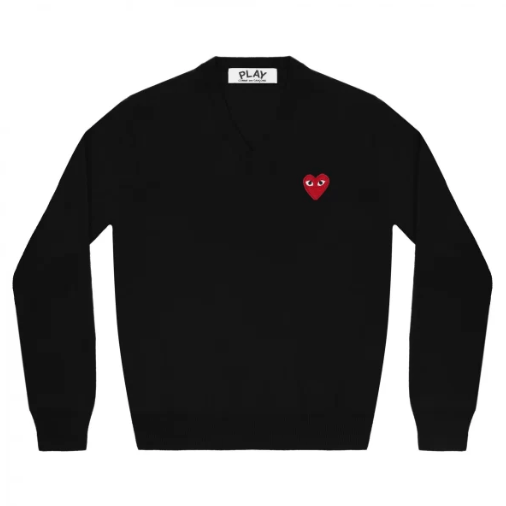 CDG V-Neck Pullover Black with Red Heart