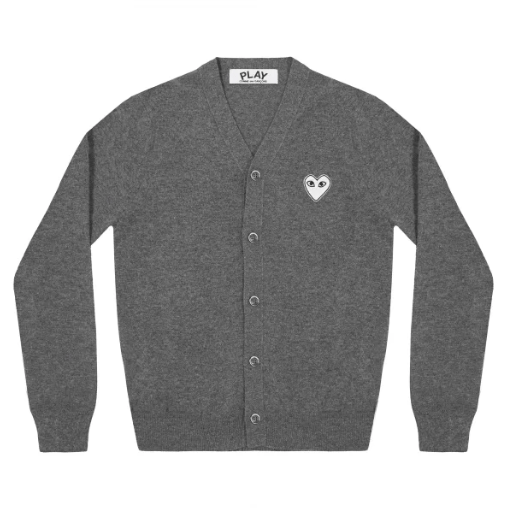 CDG Dark Grey Cardigan with White Heart – Men’s