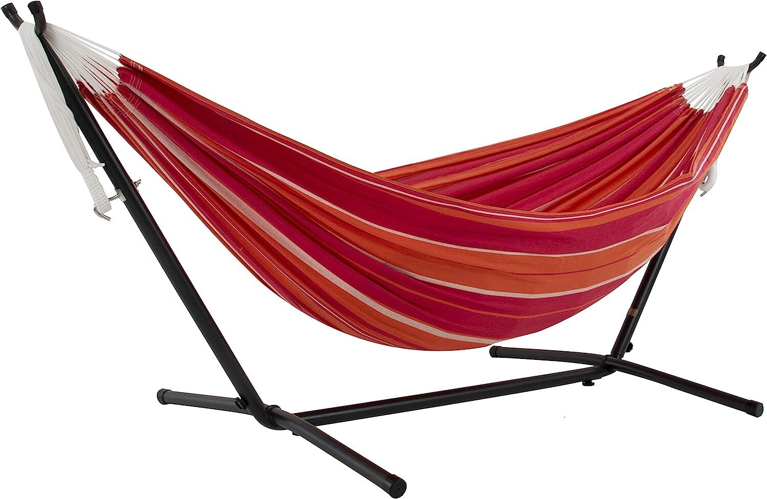 Vivere Double Cotton Hammock with Steel Stand, 450 lb Capacity, Tropical Colors, Includes Premium Carry Bag