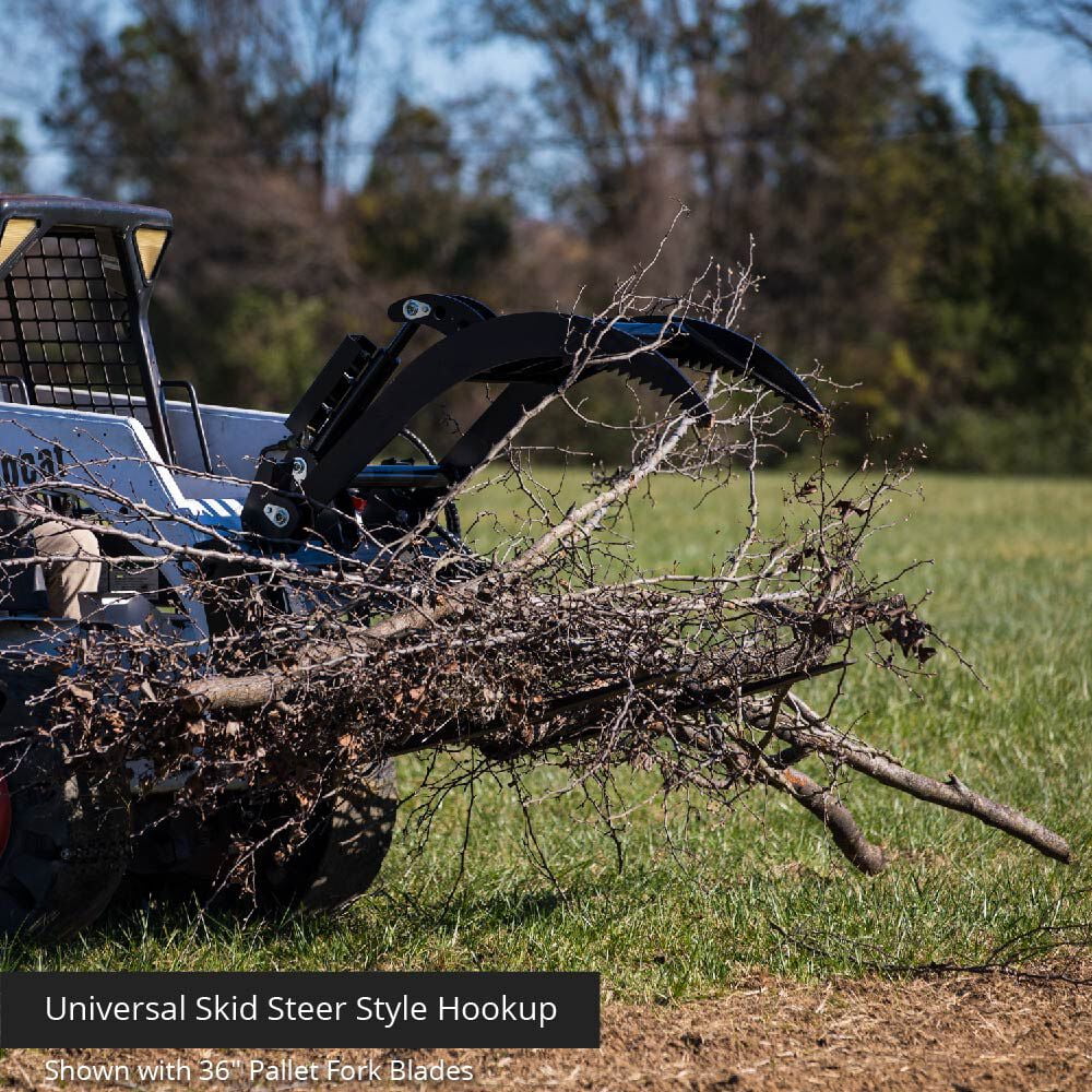 Titan Attachments Hydraulic Skid Steer Pallet Fork Grapple Attachment V2 with 48in Fork Blades, 1/2in Thick Steel Frame, Quick Tach Mounting System