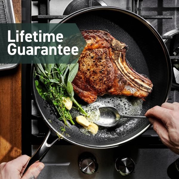HexClad Hybrid Nonstick 12-Inch Fry Pan with Tempered Glass Lid, Stay-Cool Handle, Dishwasher and Oven Safe