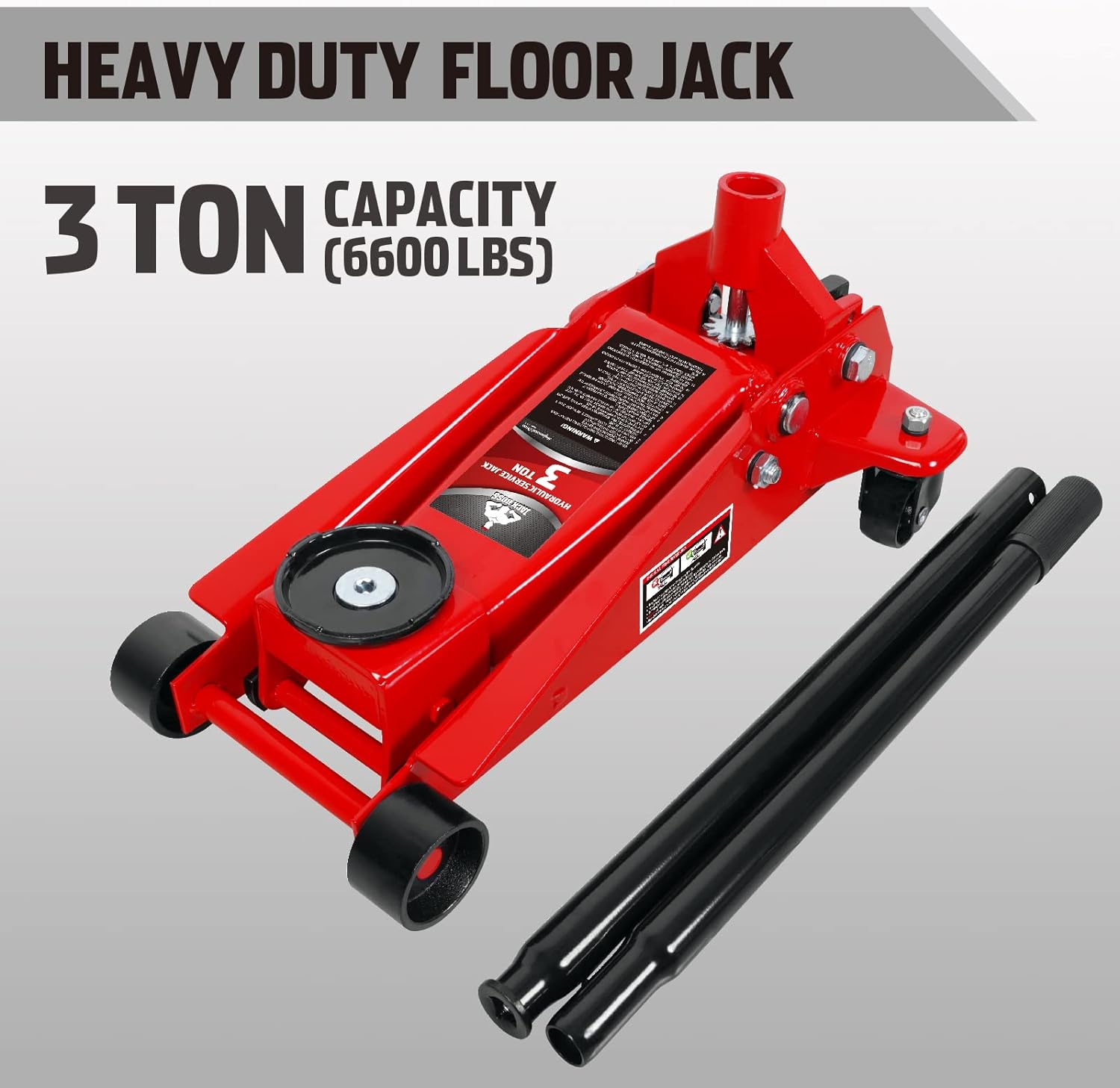 Aluminum and Steel Car Jack, 3 Ton (6,600 LBs) Hydraulic Floor Jack with Dual Piston Quick Lift Pump, Lifting Range 3-15/16
