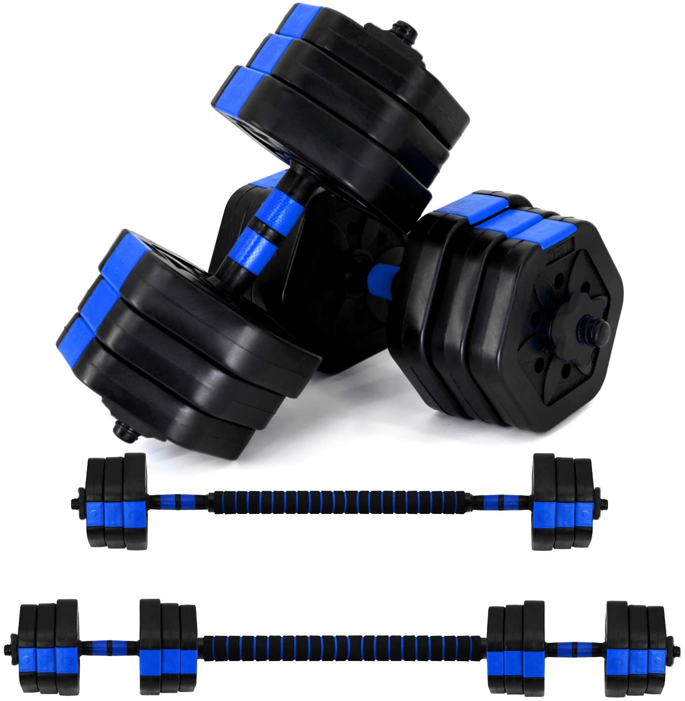 VIVITORY Adjustable Dumbbells & Barbell Set, 44/66 lbs, Non-Slip Grip, Home Gym Fitness Equipment