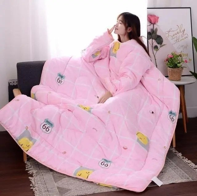 PoufitTM Cozy Quilt with Sleeves, Warm Microfiber Blanket, Back Zipper, Hypoallergenic, 1.2  1.6m, Polyester/Cotton