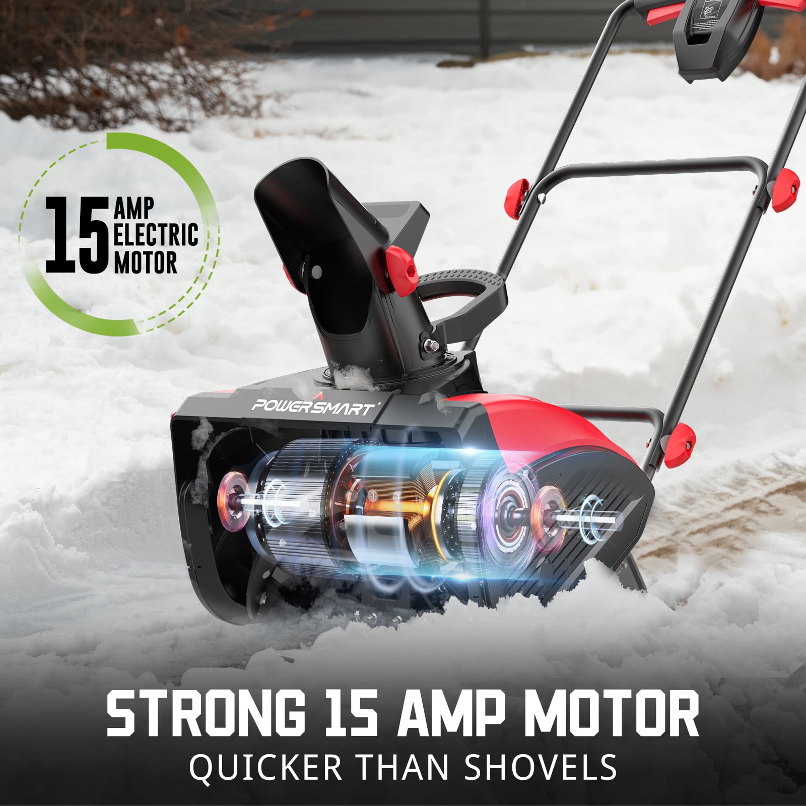 PowerSmart 18��� Corded Electric Snow Blower, 15-Amp Motor, Lightweight, 180�� Adjustable Chute