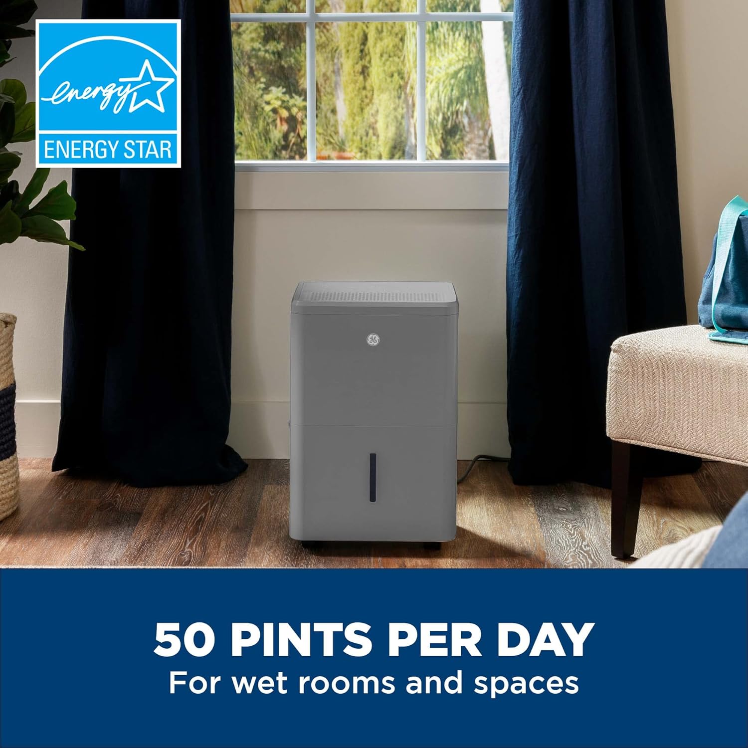 Energy Star Portable Dehumidifier for 4,5000 sq ft rooms, 50 Pint Daily Output with Pump and Drain Hose for Auto or Manual Drainage, Ultra Quiet, Perfect for Basement, Bedroom, Bathrooms, Gray