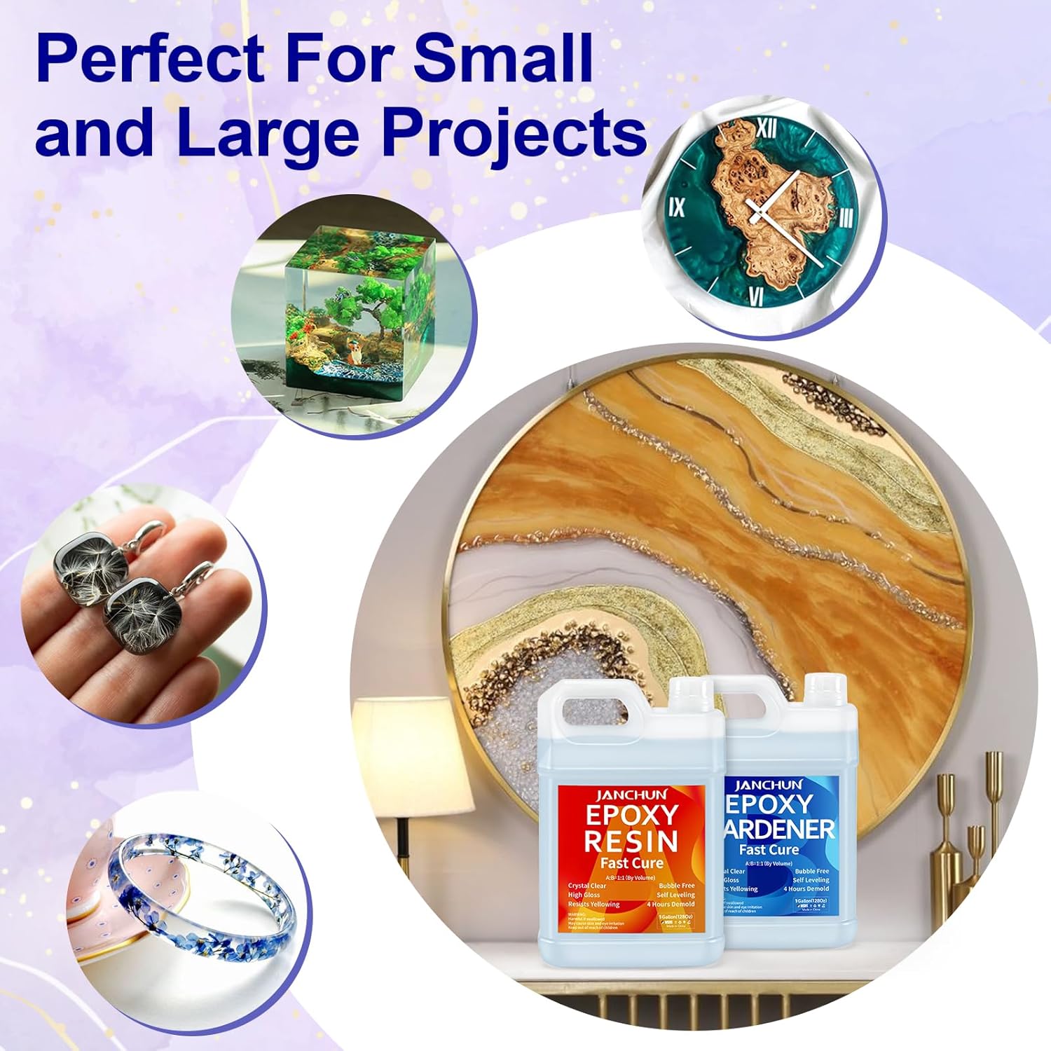 2 Gallon Epoxy Resin + 2 Gallon Epoxy Hardener, High Gloss Coating for River Table Tops, Art Casting Resin, Jewelry Making, DIY, Tumblers, Molds, Art Painting, Fast Curing Resin