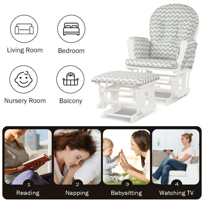 ComfortMax Wooden Glider Rocking Chair with Ottoman & Storage Pocket for Nursery, Supports 396 lbs, Beige