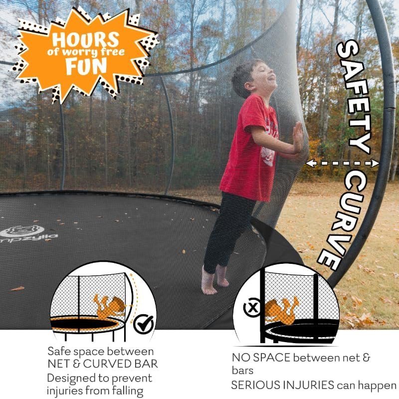JUMPZYLLA Trampoline 8FT 10FT 12FT 14FT 15FT 16FT Trampoline with Enclosure �C Recreational Trampolines with Ladder and AntiRust Coating, ASTM Approval Outdoor Trampoline for Kids