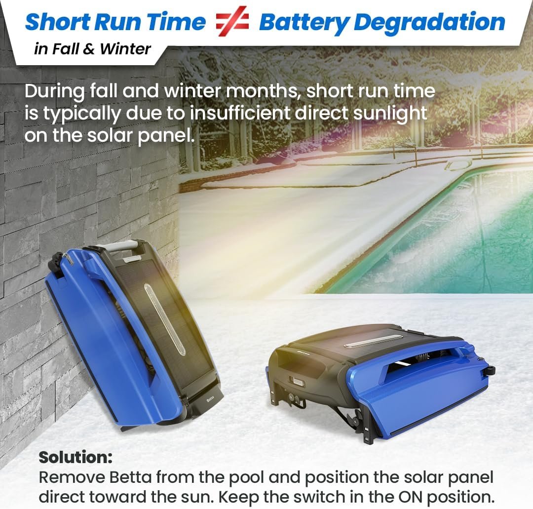 Betta SE Solar Powered Automatic Robotic Pool Surface Skimmer Cleaner with 30-Hour Continuous Cleaning Battery Power and Re-Engineered Twin Salt Chlorine Tolerant Motors (Blue)