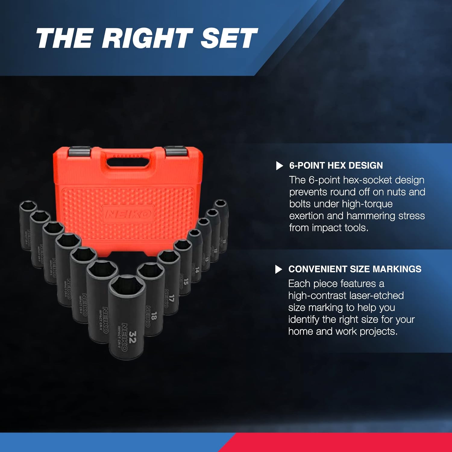 Chrome Vanadium Impact Socket Set 1/2    Drive, 65-Piece, SAE & Metric, Deep & Shallow, Includes Adapters & Ratchet Handle