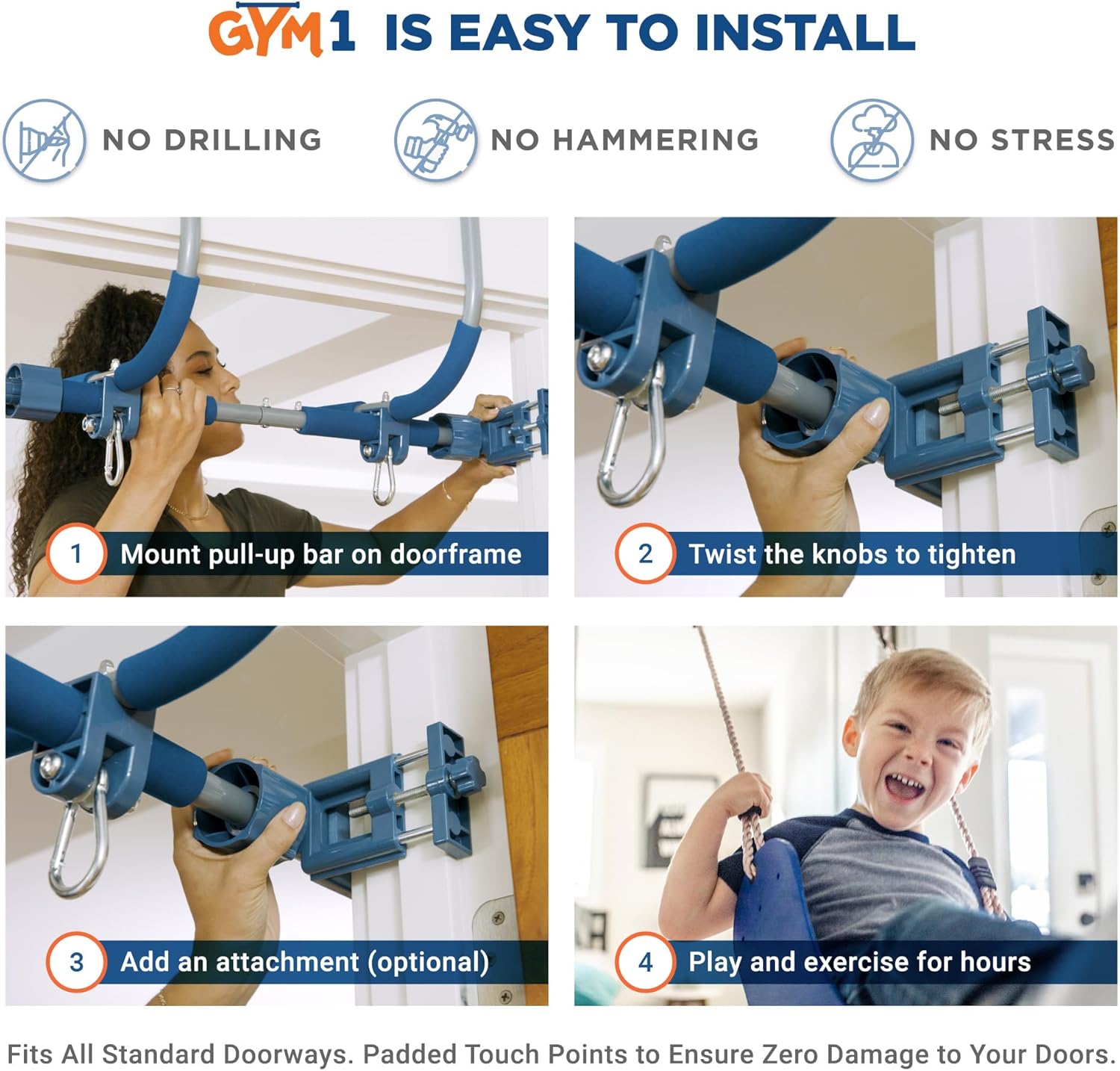 PIPG Indoor Doorway Gym for Kids & Adults  C Blue, Alloy Steel, Includes Pull-Up Bar, Rings, Trapeze, Ladder, Rope, Sensory Swing, 300 lbs Capacity