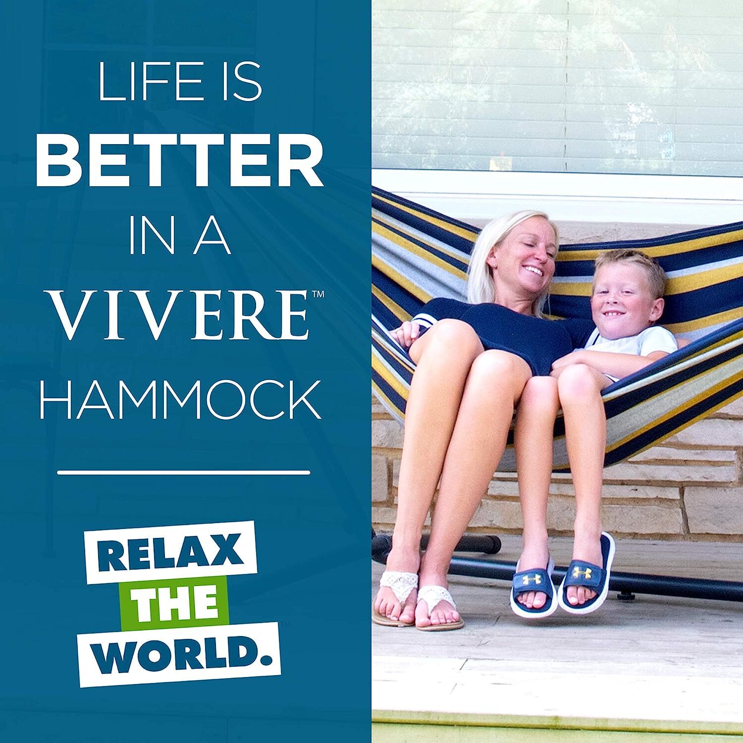 Vivere Double Cotton Hammock with Steel Stand, 450 lb Capacity, Tropical Colors, Includes Premium Carry Bag