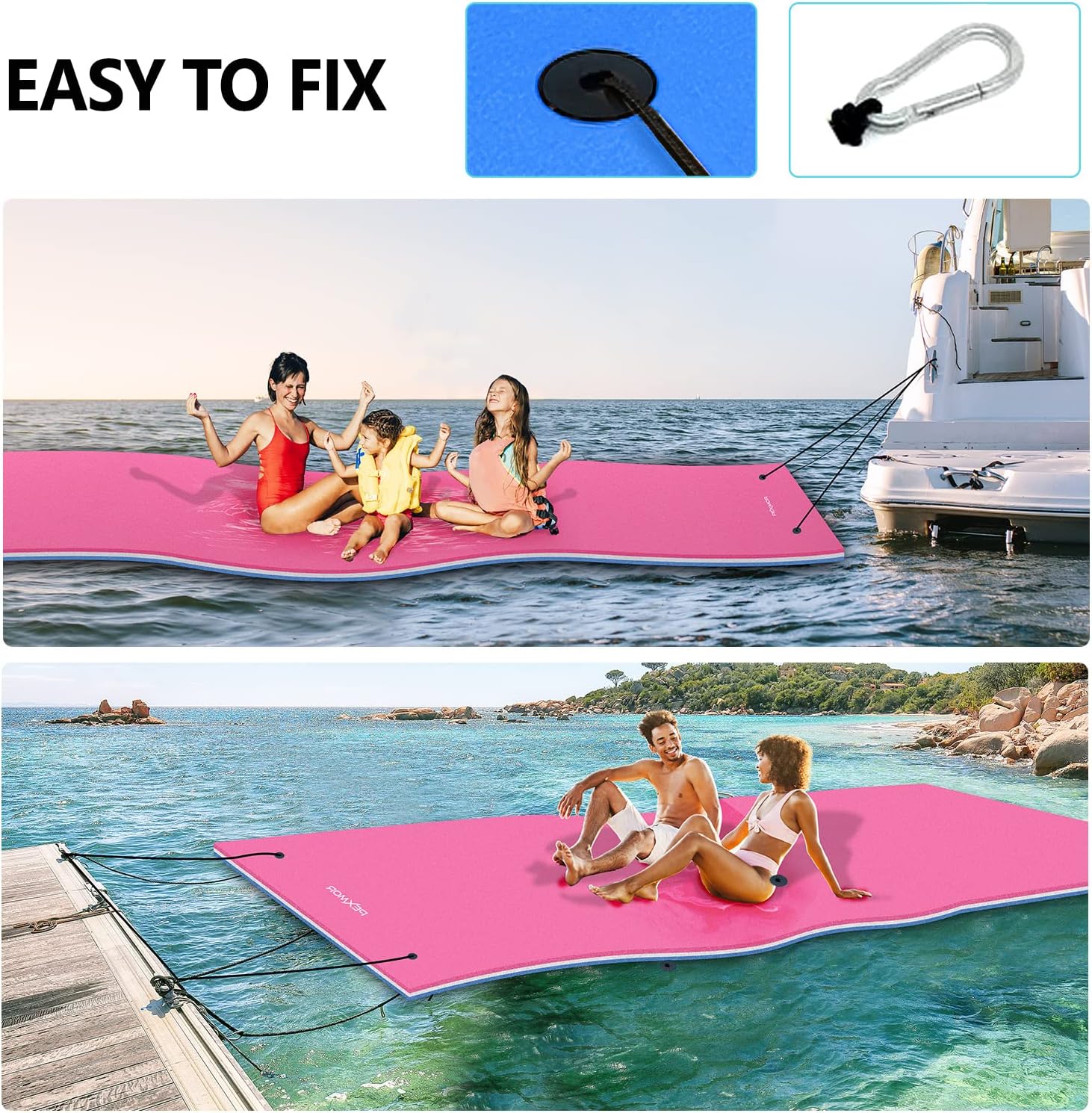 Floating Water Mat, 9/12/18 FT Lily Pad Floating Mat for The Water, 3-Layer XPE Foam Water Floating Island w/Bungee Tether & Storage Straps for Lake Pool Beach River