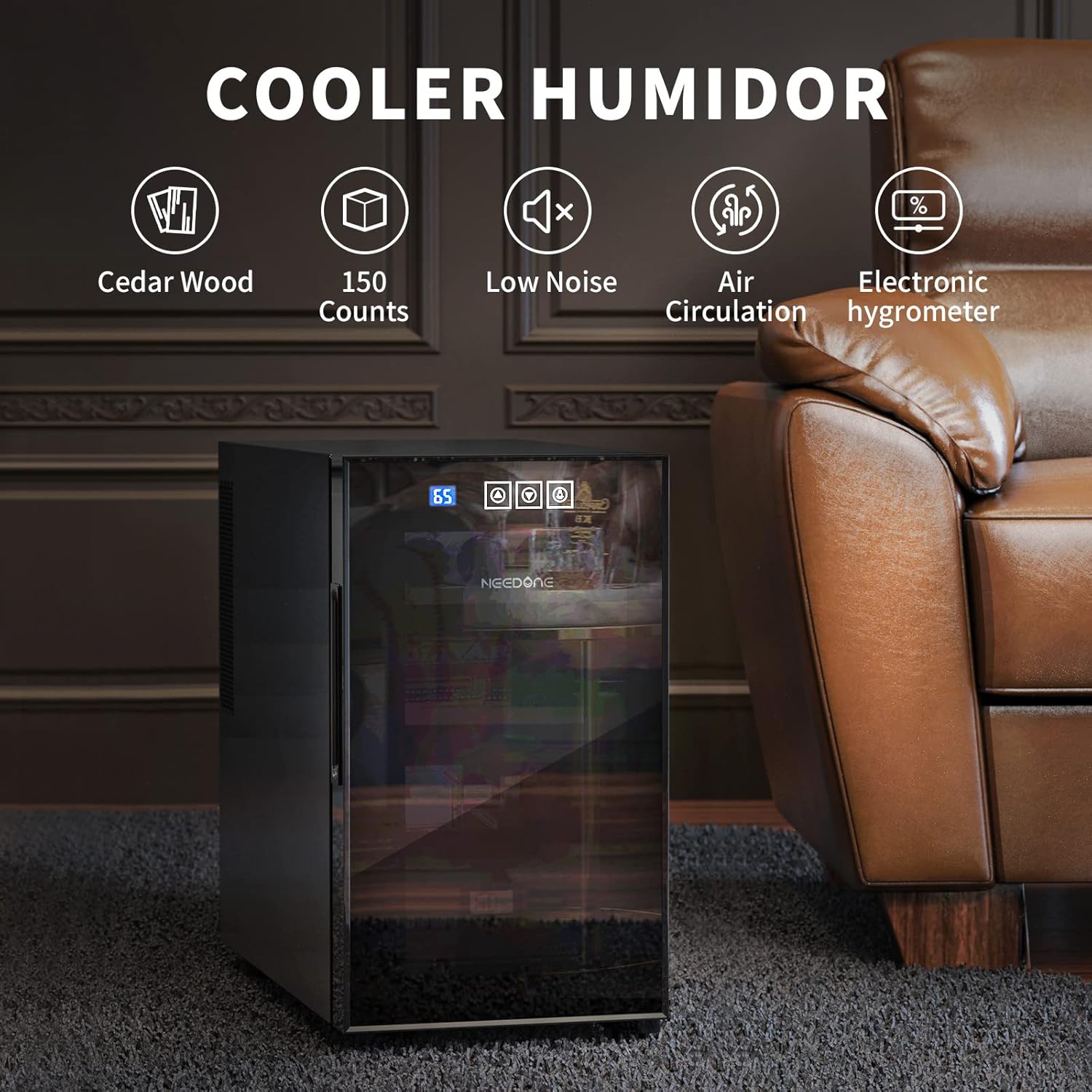 ThermoCigar 48L Cigar Humidor with Heating & Cooling, Cedar Wood, Digital Hygrometer, Quiet Electric Cooler for 350 Cigars