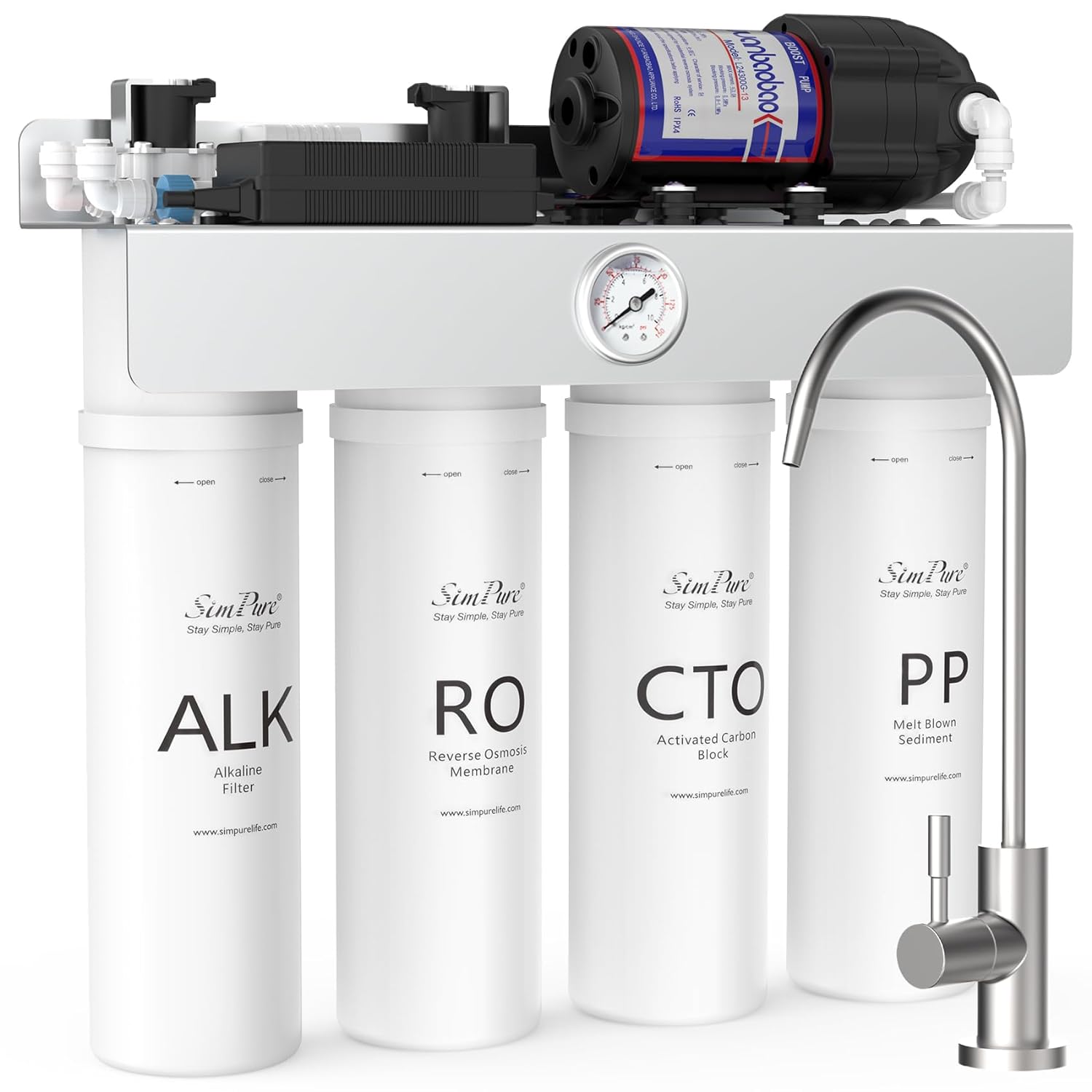 Alkaline UV Reverse Osmosis System, NSF/ANSI 58 Certified, Tankless RO Water Filter System 400 GPD, pH+ Remineralization Water Filtration Under Sink, BPA Free, Built-in Pump