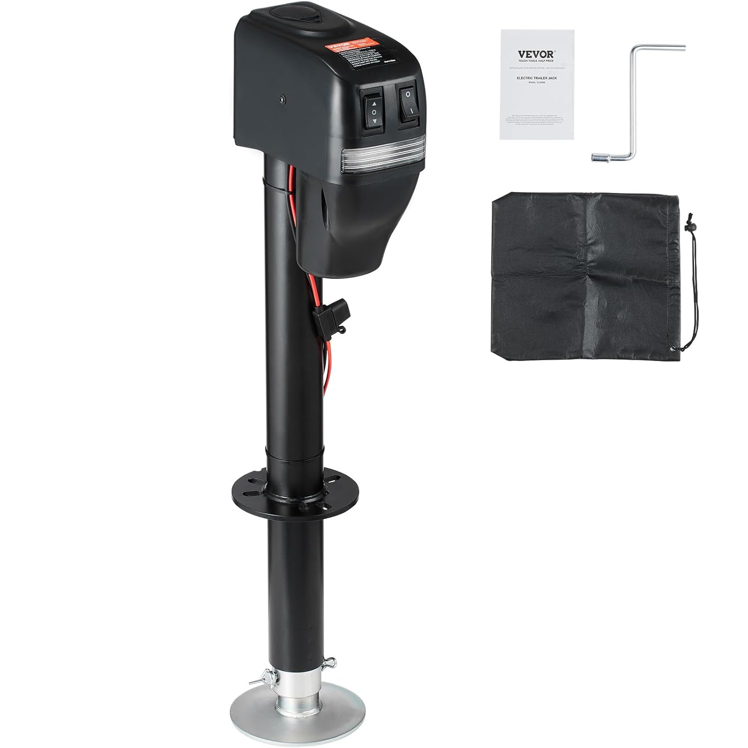 VEVOR Electric Trailer Jack 4000 lbs Capacity, Adjustable Height 9.84���-27.95���, Waterproof Cover, LED Light, for RV & Utility Trailers