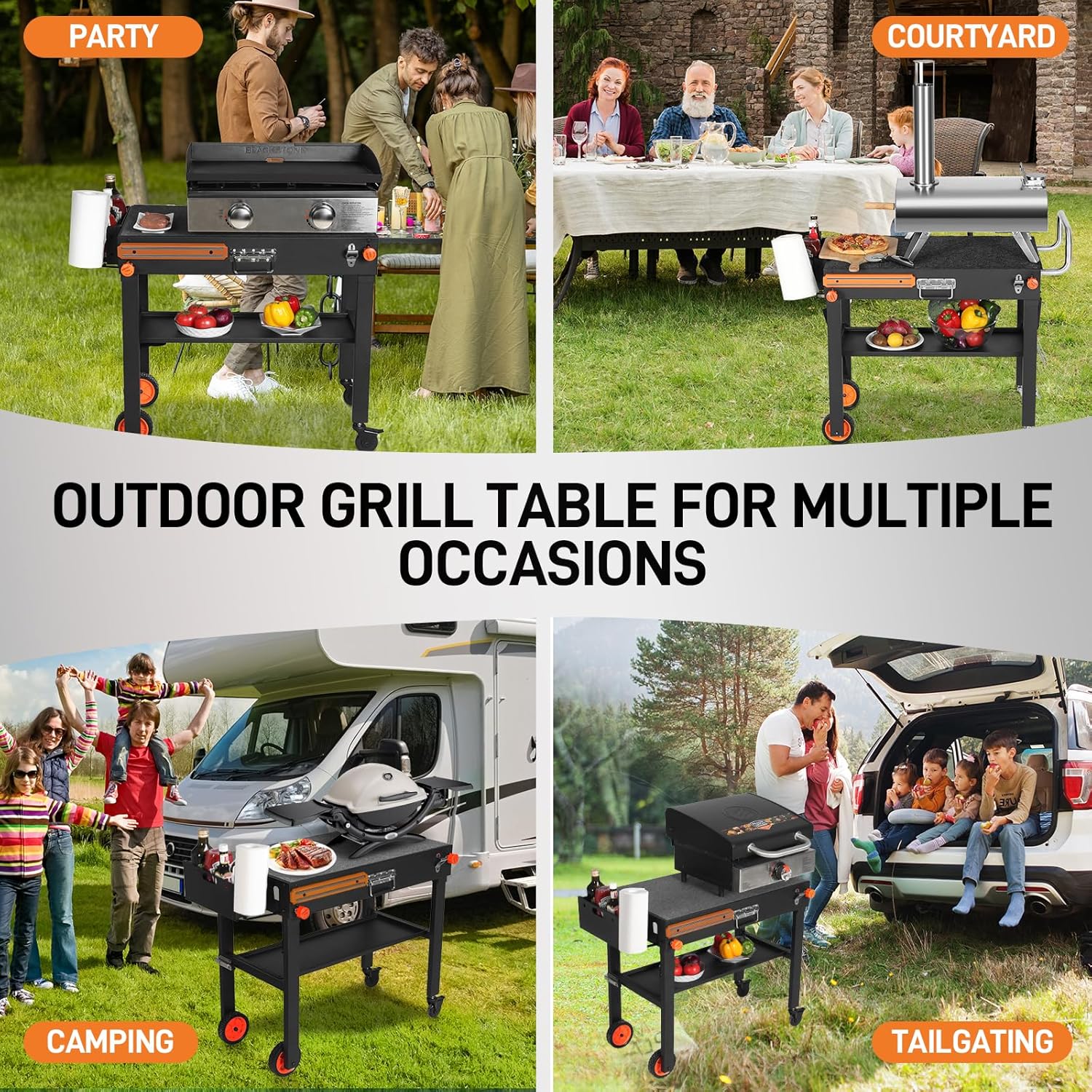 Portable Universal Grill Table Stand - Sturdy Outdoor Dining Cart