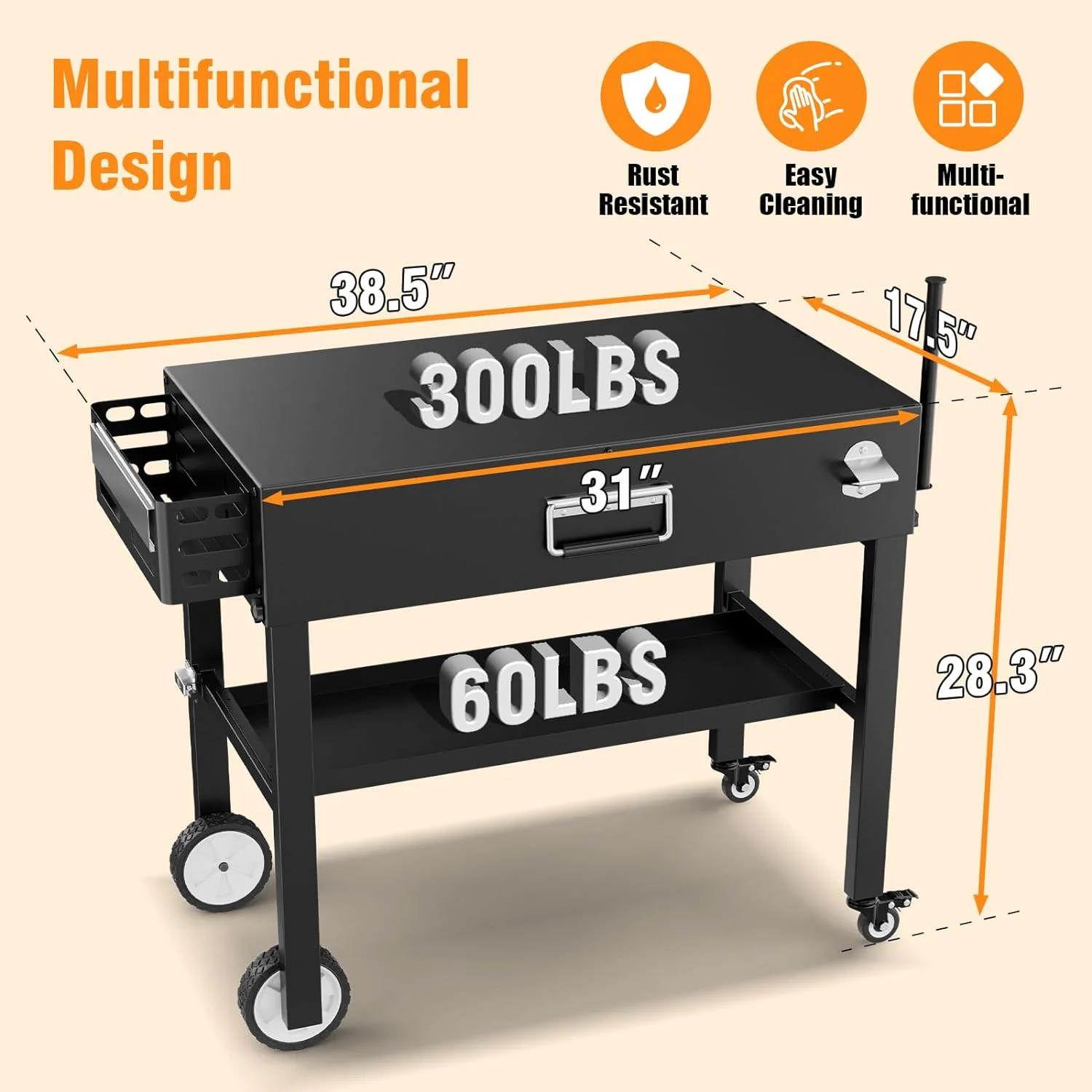 Portable Grill Table Cart for Outdoor Grills and Pizza Ovens, Universal Foldable Stand with Large Space