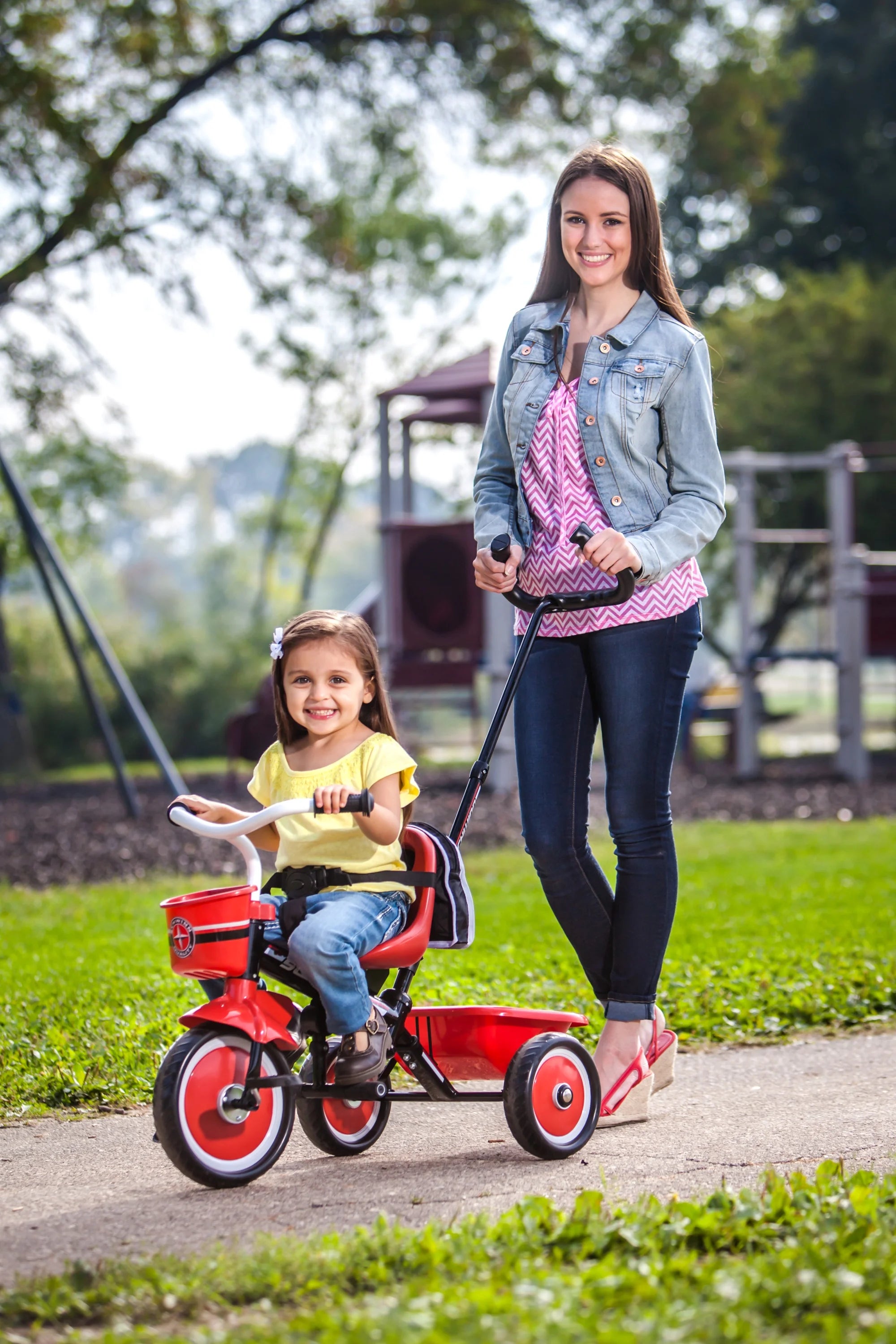 Schwinn Easy-Steer Tricycle with Push/Steer Handle, ages 2 - 4, red & white, toddler bike