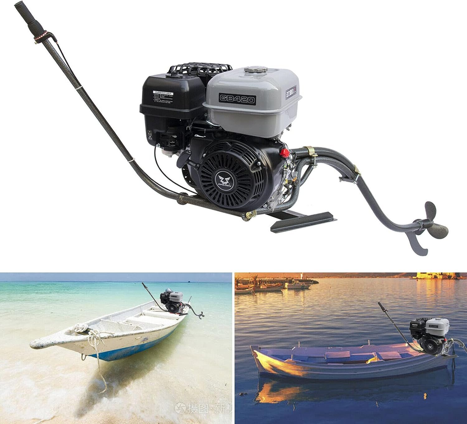 15HP 4 Stroke Outboard Motor, 420cc Marine Fishing Boat Engine Single-cylinder 6L, Big Fuel Tank Up to 20 km/h 3600rpm