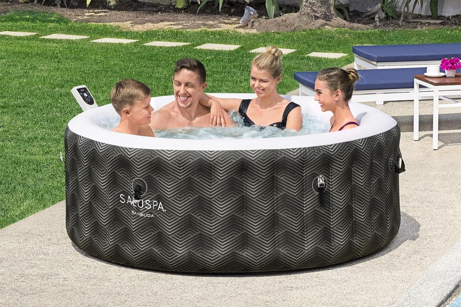 Bestway SaluSpa Miami EnergySense AirJet Inflatable Hot Tub Spa (71��� x 26���) | Portable Hot Tub with 2 Covers (1 Energy-Efficient Thermal Cover and 1 Standard Cover) | Fits Up to 2-4 Persons | Black