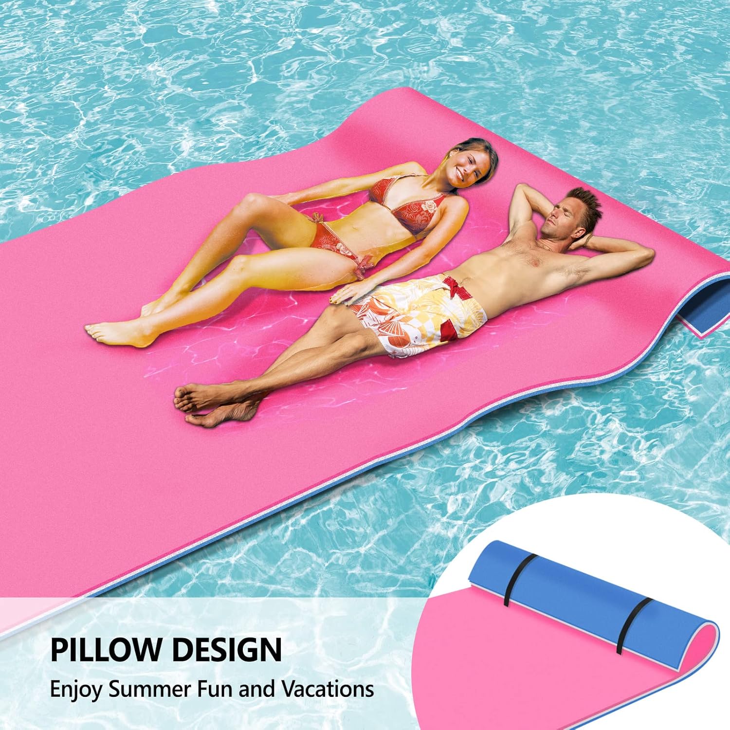 Floating Water Mat, 9/12/18 FT Lily Pad Floating Mat for The Water, 3-Layer XPE Foam Water Floating Island w/Bungee Tether & Storage Straps for Lake Pool Beach River