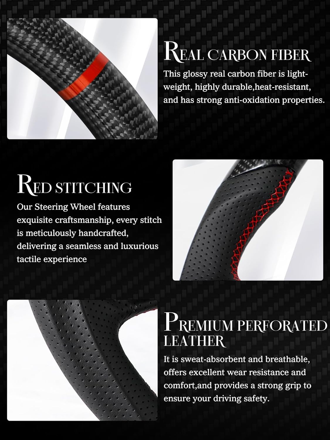 Carbon Fiber Steering Wheel for Ford Mustang 2018-2022 Nappa Perforated Leather with Hand Stitching D-shaped Steering Wheel for Mustang EcoBoost/GT for Shelby GT350/GT350R