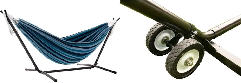 Vivere Double Cotton Hammock with Steel Stand, 450 lb Capacity, Tropical Colors, Includes Premium Carry Bag