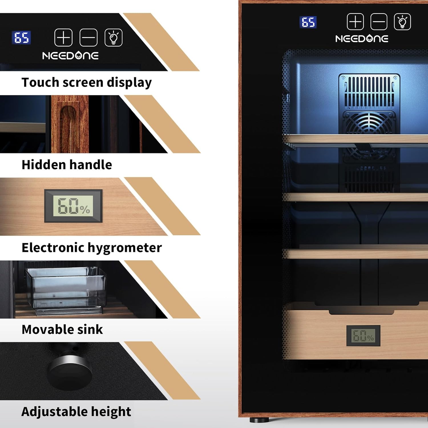 ThermoCigar 48L Cigar Humidor with Heating & Cooling, Cedar Wood, Digital Hygrometer, Quiet Electric Cooler for 350 Cigars