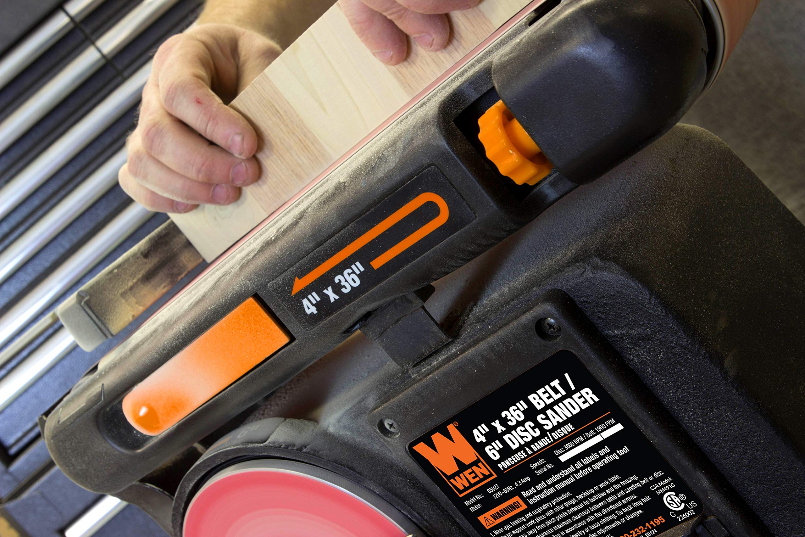 WEN 6502T Belt Sander, 4.3 Amp, 4  36 Inch Belt & 6  6 Inch Disc, Cast Iron Base, 3600 RPM