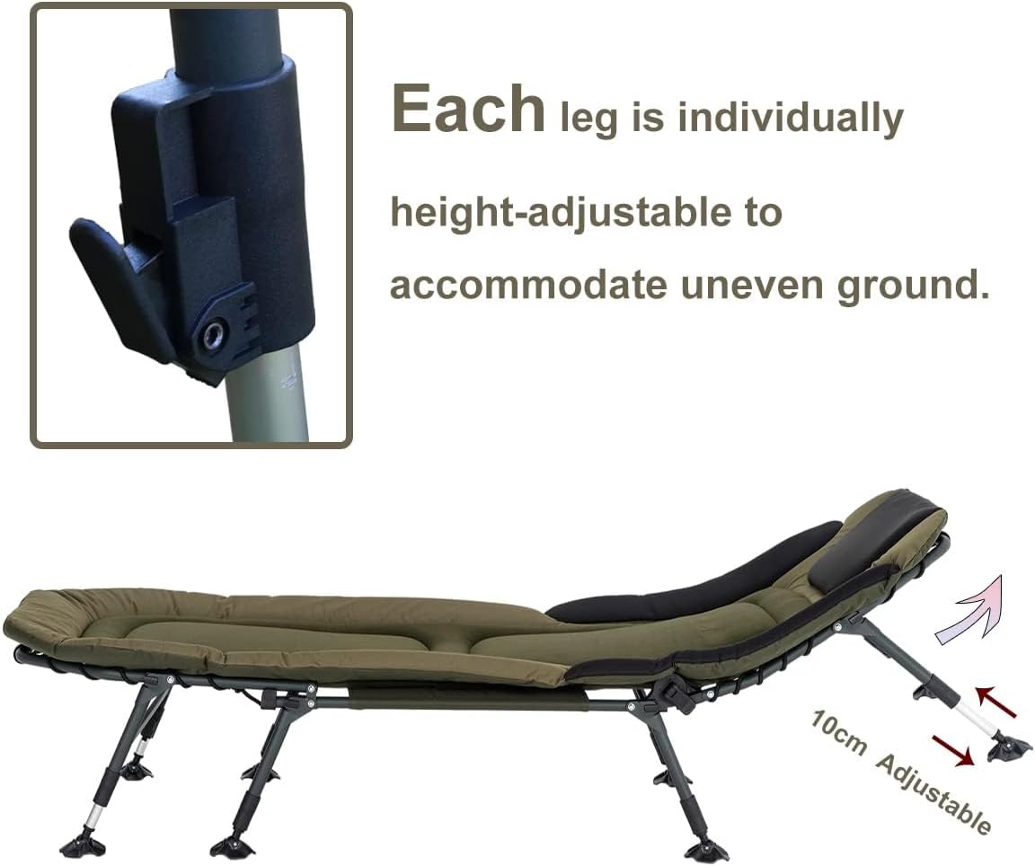 Camping Cots for Adults 330Lbs with Carry Bag, Heavy Duty Folding Bed with Soft Padded Cushion, Portable Military Cot for Hunting, 180�� Adjustable Reclining Outdoor Lounger