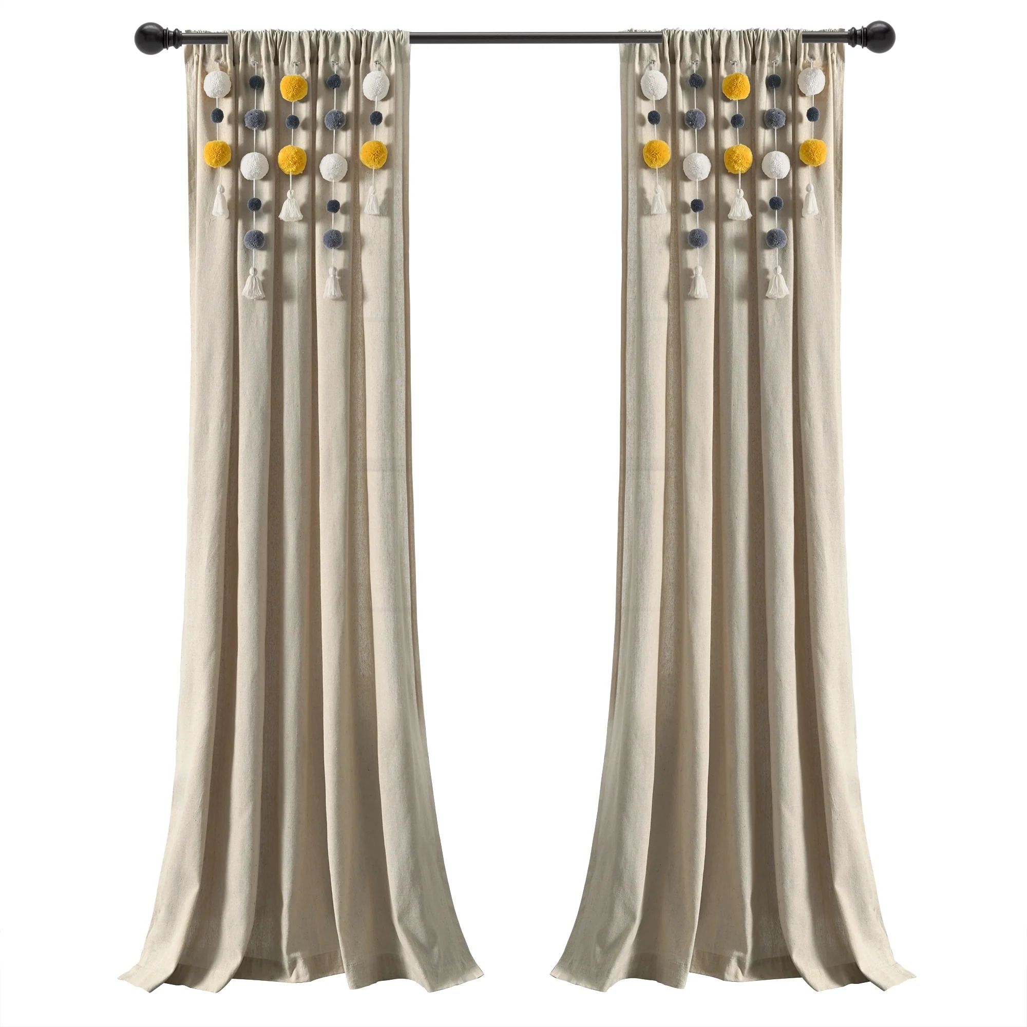 Lush Decor Boho Pom Pom Tassel Linen Window Curtain Panel (Single)