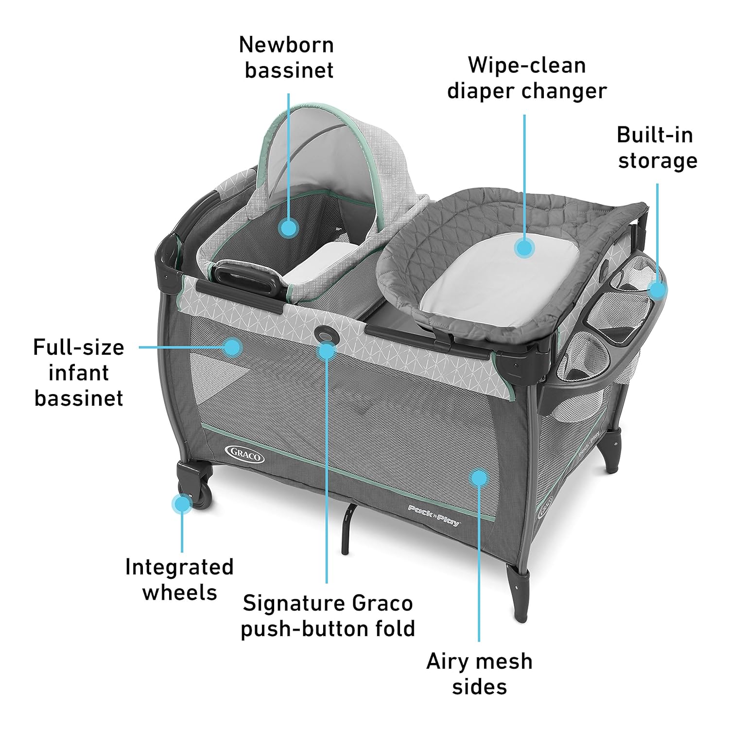 Graco Pack 'n Play Close2Baby Bassinet Playard Features Portable Bassinet Diaper Changer and More, Derby
