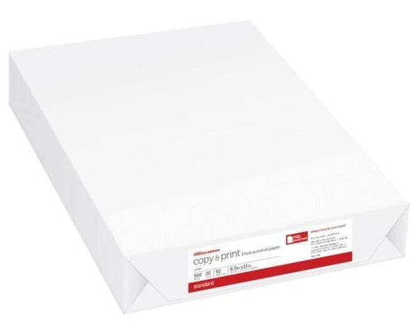 Office Depot Brand 3-Hole Punched Multi-Use Print & Copy Paper, Letter Size (8 1/2 inch x 11 inch), 92 (U.S.) Brightness, 20 lb, White, 500 Sheets per