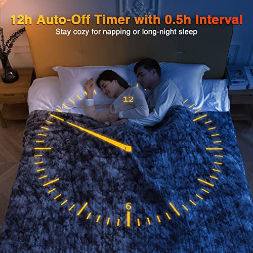 WOOMER King Size Heated Blanket, Faux Fur, Dual Controllers, ETL Certified, 90   x100   , Marble Grey