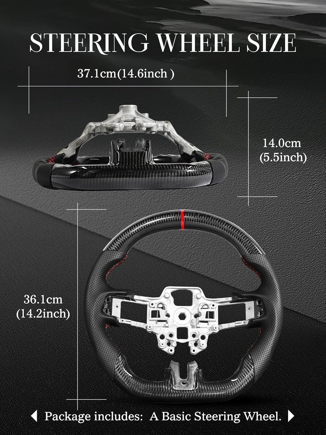 Carbon Fiber Steering Wheel for Ford Mustang 2018-2022 Nappa Perforated Leather with Hand Stitching D-shaped Steering Wheel for Mustang EcoBoost/GT for Shelby GT350/GT350R