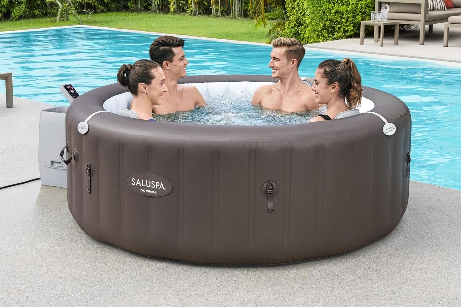 Bestway SaluSpa Miami EnergySense AirJet Inflatable Hot Tub Spa (71��� x 26���) | Portable Hot Tub with 2 Covers (1 Energy-Efficient Thermal Cover and 1 Standard Cover) | Fits Up to 2-4 Persons | Black